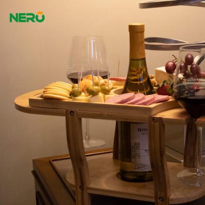 China Mini outdoor frame solid wood bamboo wine and snack table modern portable round wooden camping table for sale