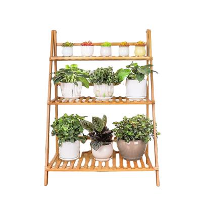 China 3 Tier Modern Bamboo Ladder Foldable Portable Plant Stand for sale