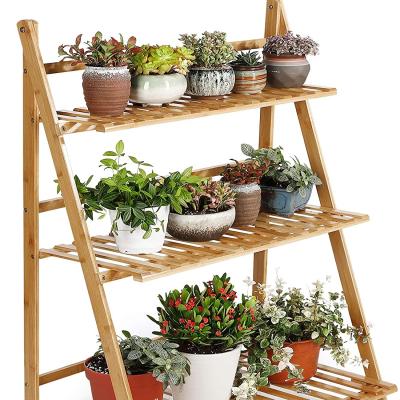 China Folding Modern Flower 3 Tier Wooden Plant Stand Shelf for Outdoor or Indoor Plant Shelf for sale