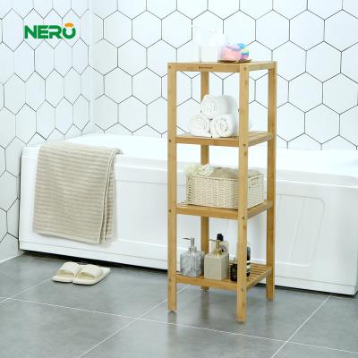 China Standing Type 4 Tier Universal Towel Shelf Bamboo Bathroom Shelf for sale