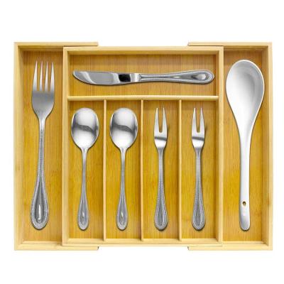 China High Quality Bamboo Folding Flatware Tray for Expandable Kitchen Drawer Organizer and Utensil Organizer for sale