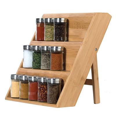 China Wooden Spice Rack 3 Tiered Spice Rack Eco-Friendly Wooden Drawer Space Saving Vertical Spice Shelf For Countertop for sale