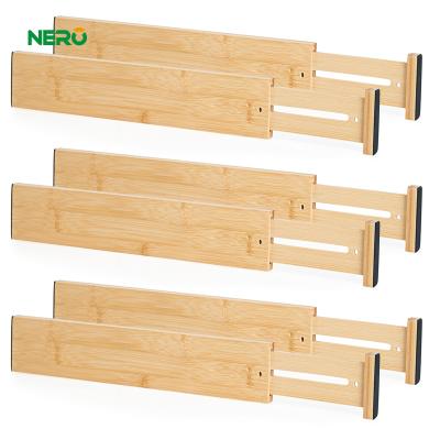 China Modern Bedroom Dresser Desk Spinng Loaded 4 Pack Bamboo Drawer Dividers In Adjustable Drawer Organizers for sale