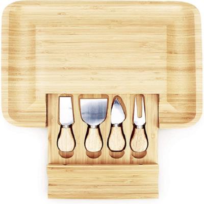 China Stocked Cutlery Tray Set with Side Drawer Cheese Board Natural Bamboo Cutting Board for sale