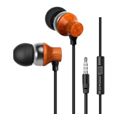 China High Quality Wooden In-Ear In Ear Mobile Handsfree Microphone Stereo Headset Earphone With Volume for sale