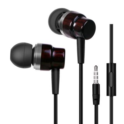 China In-Ear Huayi Factory Wooden Handsfree Cable Earphone In Ear Stereo OEM Mobile Phone Earpiece With MIC for sale