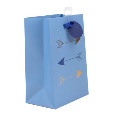 China Recyclable Custom Printing Your Own Logo Blue Brown Kraft Paper Craft Gift Paper Bag Shopping Tag With Handle for sale