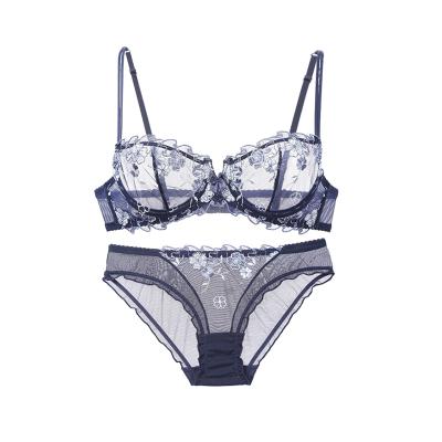 China Sexy Ultra-thin Transparent Breathable Underwear Women Lace Bra Panty Set Lingerie for sale