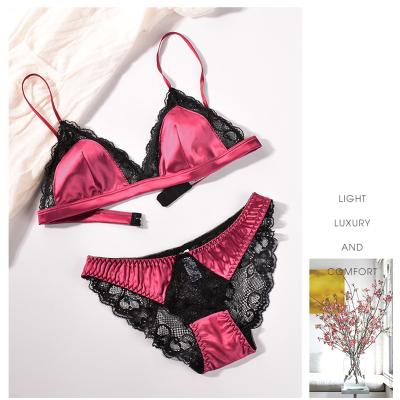 China Women Breathable Sexy Lace Bra And Satin Thin Panties Bralette for sale