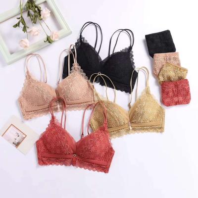 China Hot Selling QUICK DRY Women Lace Up Bra Brief Set Fashion Transparent Lace Lift Up Bra Panty Set Women Underwear Set for sale