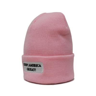 China COMMON Trump Winter Hat Keep America Big Knitted Custom Pink Winter Ski Cap Solid Color Warm America Hat Trump Beanie Cap for sale