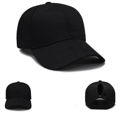 China COMMON Ponytail Hats Black Color Cotton Pony Tail Hat Customized Mesh Ponytail Hat Promotional Hats for sale