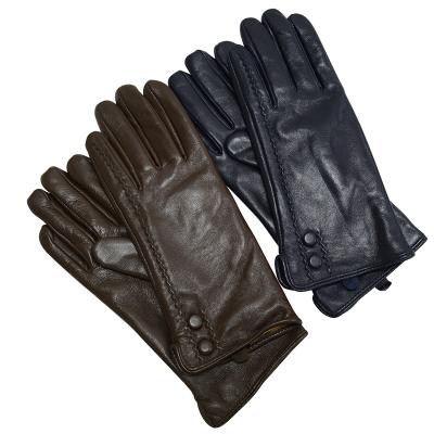 China Simple Women Leather Gloves Warm Outdoor Touch Screen Cycling Gloves, Full Finger Gloves With Fur Lining High Quality Leather for sale