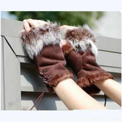 China Simple Sale Women's Real Rabbit Fur Gloves Winter Fingerless Gloves Hand Warmer Wrist Warmer Fashion Half Finger Gloves for sale