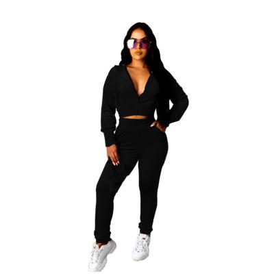 China Plus Size Hoodie Autumn Women Ladies Two Piece Casual Solid Jogger Set Pocket Sweat Sweatsuit 2 Piece Pant Sets for sale