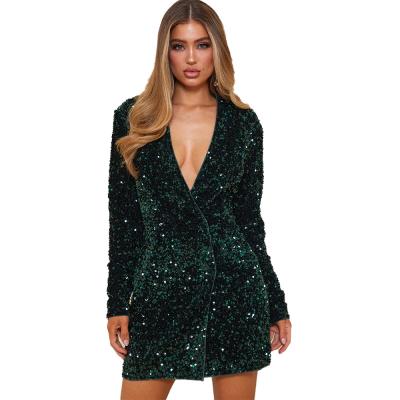 China Bodycon Sequin Dress Women's Breathable Plunge Neckline Long Sheath for sale