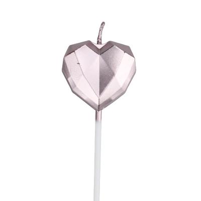 China Stunning Geometric Cut Candle Cake Decorating Metal Diamond Heart Star Candle Valentine's Day Cake Decor Accessory for sale