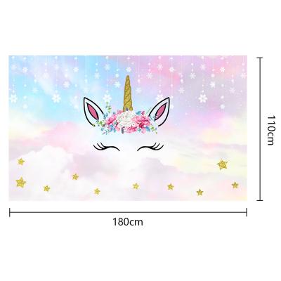 China Unicorn Birthday Banner Party Poster Background Cloth Birthday Party Banner Pattern Birthday Party Atmosphere Decoration New for sale