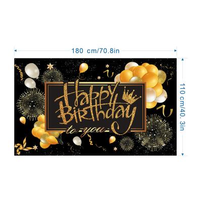 China Stage flag decoration party fabric background photo banner new birthday party banner black and gold color pattern birthday hanging layout for sale