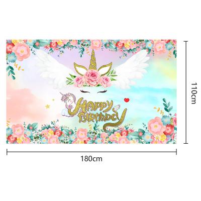 China 2023 Eco-friendly New Unicorn Birthday Party Atmosphere Birthday Celebration Banner Birthday Background Cloth Decoration for sale