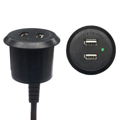 China Home Office Residential/Multipurpose Use Grommet Dual USB Dual USB Charger Mobile Round Dark USB Plug With Indicate Indicator for sale