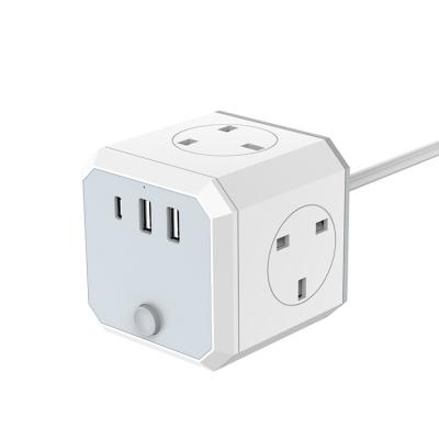 China Kitchen EU USA UK USB TYPE-C Multi Function 4 Sockets Power Extension Socket Power Cube Home Use Power Strip With USB for sale