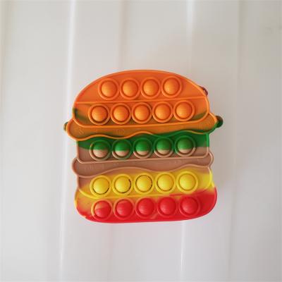 China Silicone Moving Person Toys For Kids Burger Shape Bag Bubble Toys for sale