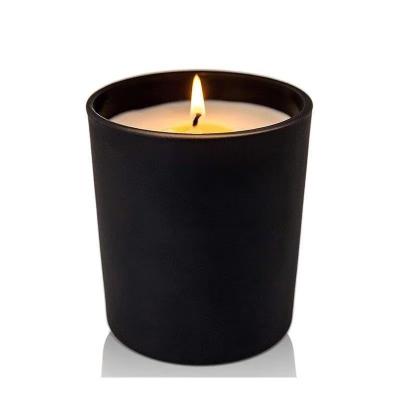 China Home Wholesale Black Shiny Round Glass Candle Holder Matte Candle Jars for sale