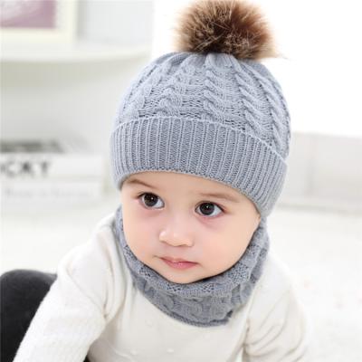 China Fashion\Amazon Sale 2pcs Kids Winter Pom Pom Hats Hat Neck Scarf Comfortable Warm Warm Kids Knitted Set\Durable for sale