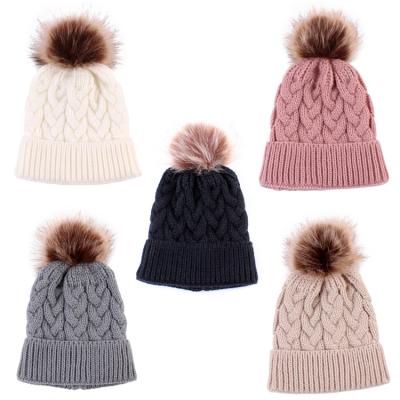 China JOINT design fashion winter style beanie fur pom hat kid winter warm hat for sale