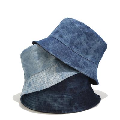 China Custom Reversible Picture Vintage White Lattice Bucket Hat Denim Fisherman Hat for sale