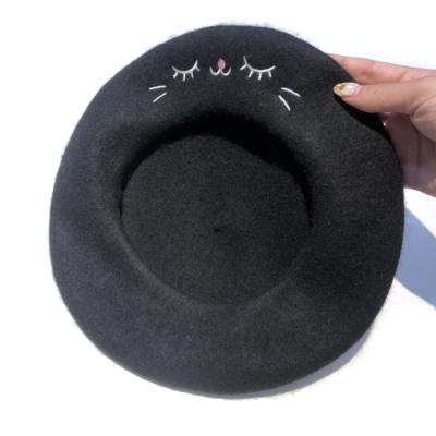 China Custom Picture Fashion Embroidery Wool Beret Hat For Women for sale