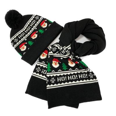 China Custom Long Logo 2 Piece Women Christmas Gift Pom Pom Winter Hat And Scarf Set for sale