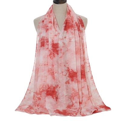 China Fashion 180*70cm Soft Smooth Wholesale Women's Colorful Feeling Tie Dye Chiffon Hijab Scarf for sale