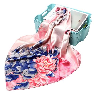 China Square 90x90cm Summer Scarves Square Satin Silk Scarf Floral For Women Loose for sale