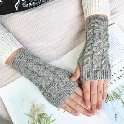 China Wholesale Price Plain Winter Warm Custom Label Knitted Fingerless Gloves for sale