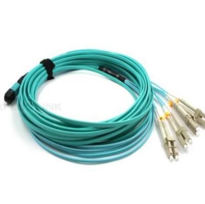 중국 8 Core MPO Fiber Connector , 50um Om3 MPO To LC Patch Cord LSZH Aqua 판매용