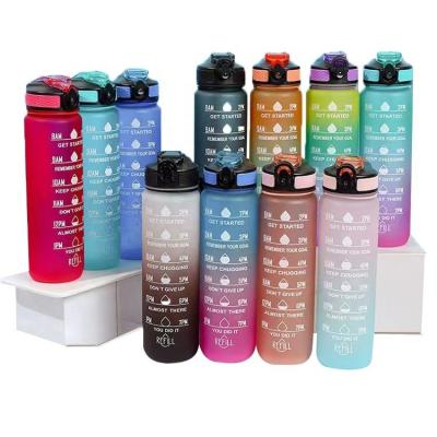 China Viable Gradient Color Sports Frosted Plastic Custom Logo Water Cup Motivational Water Bottle Large Capacity 1000ml For Sport for sale