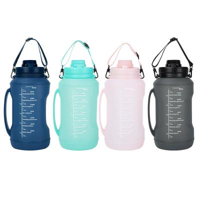 China Durable Silicone Water Bottle Gym Half Gallon Modern Sports Water Cup With Straw Large Capacity Portable Water Bottles With Scale for sale