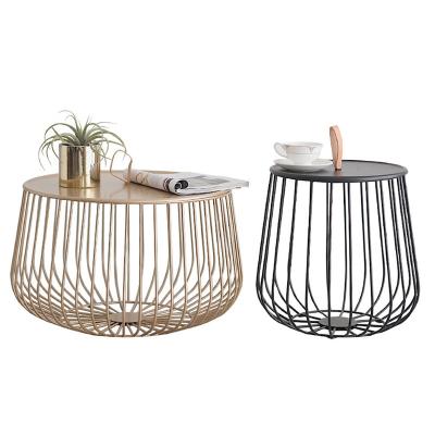 China Modern Decor Metal (Other) Furniture Adjustable Creative Piece Around Wire Mesh Storage Basket Coffee Table Steel Wrought Iron for sale