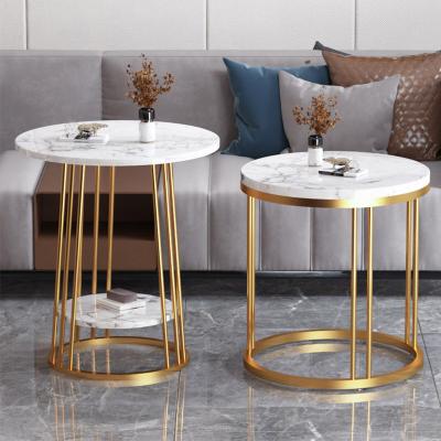 China Modern Contemporary Round Metal Small Slab Design Side Solid Marble Gold Table And Corner Cafe Cafe Table for sale