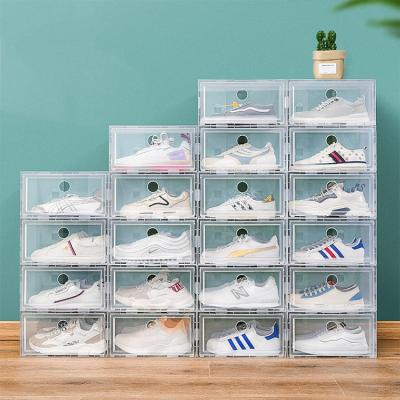 China (Others)Adjustable Clear Cube Shoe Boxes The Display Stand Storage Cabinet Organizer Transparent Plastic Box Adjustable Shoe Rack for sale