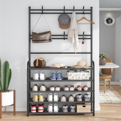 China Metal Furniture Adjustable Modern Designs Wrought Iron Corner Standing Multifunction Coat (Other) Organizer and Hat Shoe Rack with Hook for sale