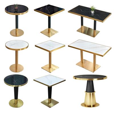 China Contemporary Detachable Gold Brass Tulip Oval Stainless Steel Metal Ornate White Diner Dining Coffee Table Base Legs With Table Top for sale