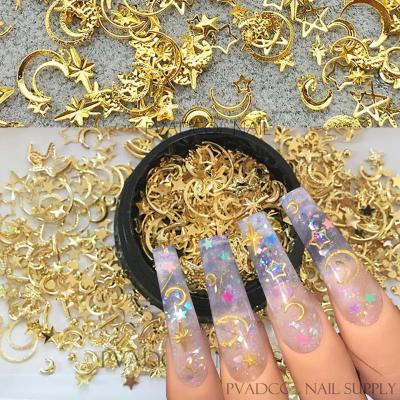 China 3D Popular Nail Art Charms Moon Star Metallic Nails Glitter Cross Sun Slice Hollow Press On Acrylic Tips Rhinestones Manicure Supply for sale