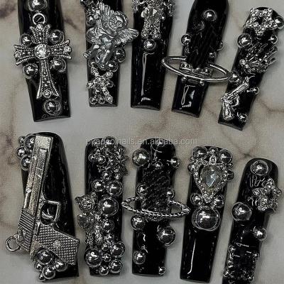 China PVADCOL 3D Charms Manicure Tips Luxury Rhinestone Decoration Popular Gothic Design Nail Art Punk Silver Pearl Shape for sale