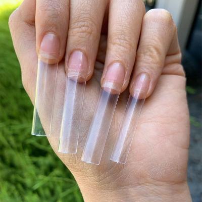 China Salon Newest Effect 500pcs No C Curve XXL Square Straight Fake Nail Tips Half Cover Clear Extra Long Nails Customized Logo for sale