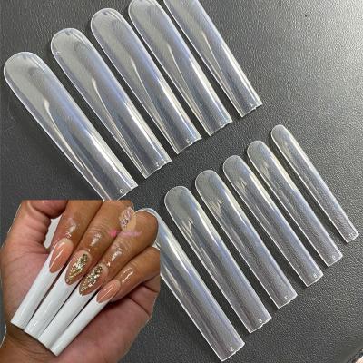 China Salon Effect 3XL Square Extra Long Straight Full Cover Nails Artificial Acrylic False Nail Tips Clear Press On Manicure Tool for sale