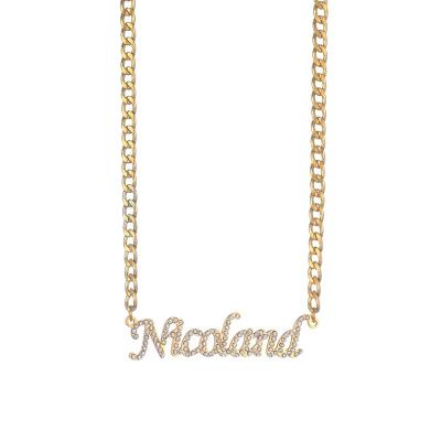 China Stainless Steel Crystal Chains For Women Personalized Nameplate Fashion 5mm TRENDY Cuban Gold Chain Name Necklace Customize Necklaces for sale