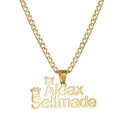 China Wholesale Personalized TRENDY Fashion Name Necklace Gold Stainless Steel Thick Cuban Chain For Men Women Nameplate Customize Necklaces for sale